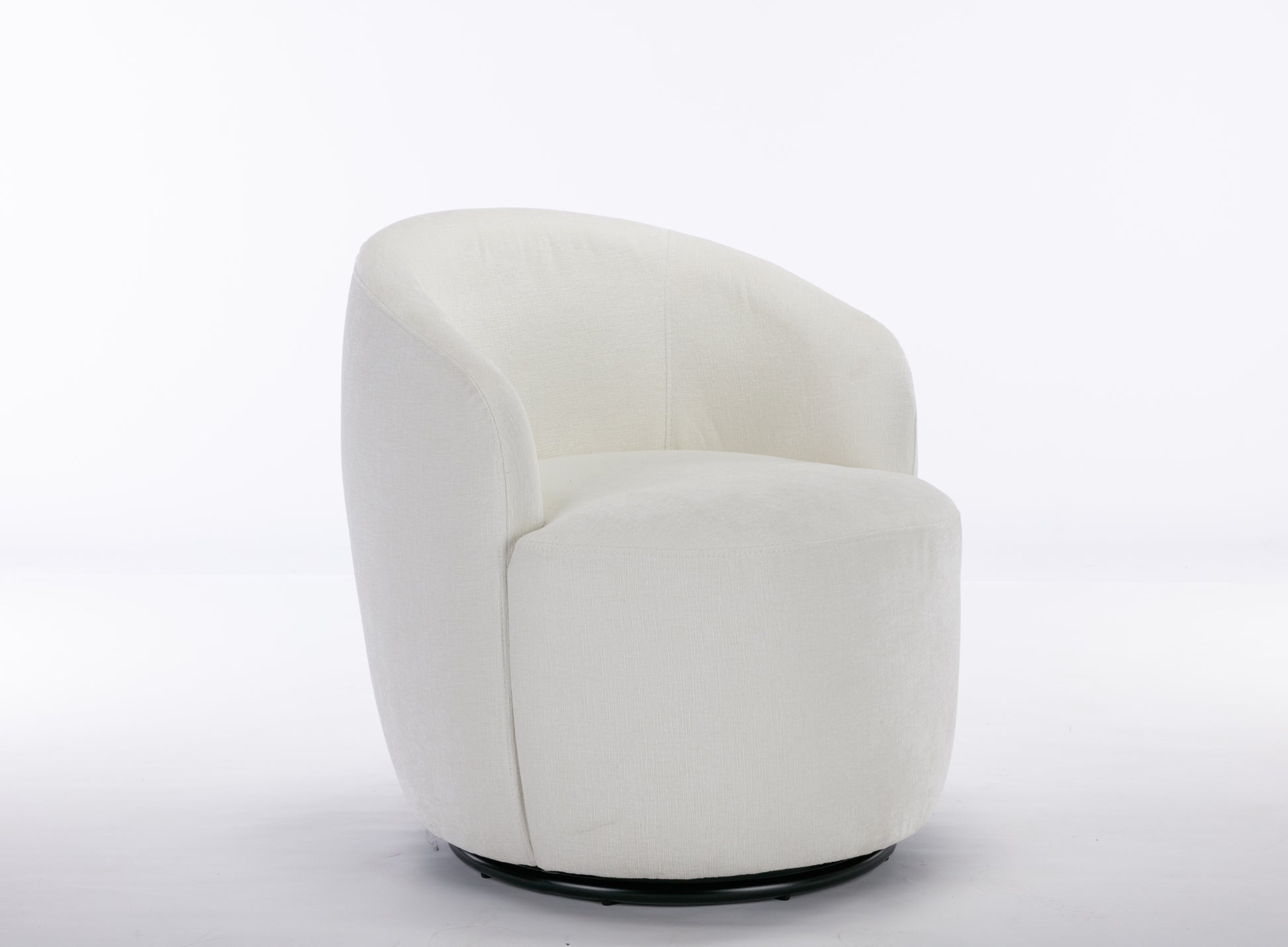 Chenille Fabric Swivel Accent Armchair Barrel Chair With Black Powder Coating Metal Ring,Ivory