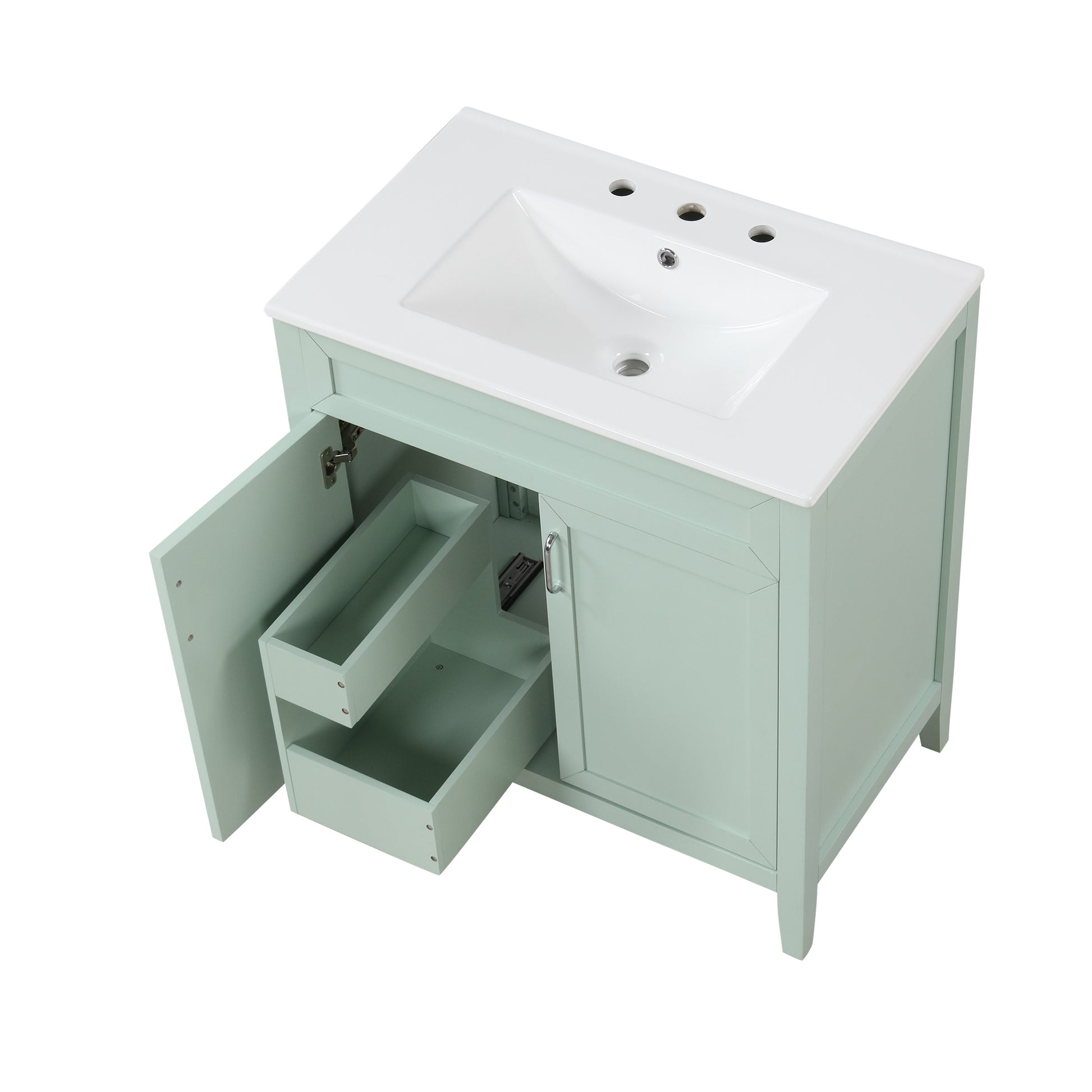 30" Bathroom Vanity with Sink, Multi-functional Bathroom Cabinet with Doors and Drawers, Solid Frame and MDF Board, Green