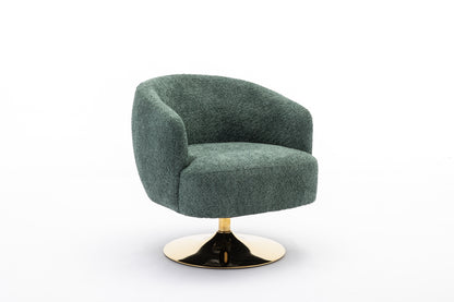 048-Chenille Fabric Accent Swivel Chair With Gold Metal Round Base,Green