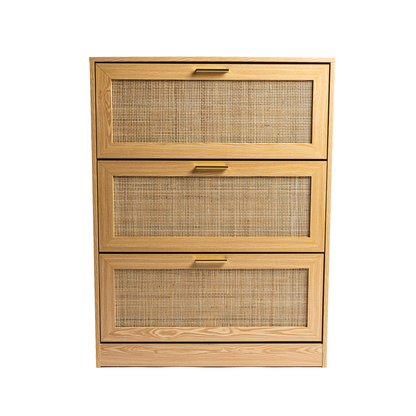 Natural Rattan 3 door Shoe Cabinet in Natural color