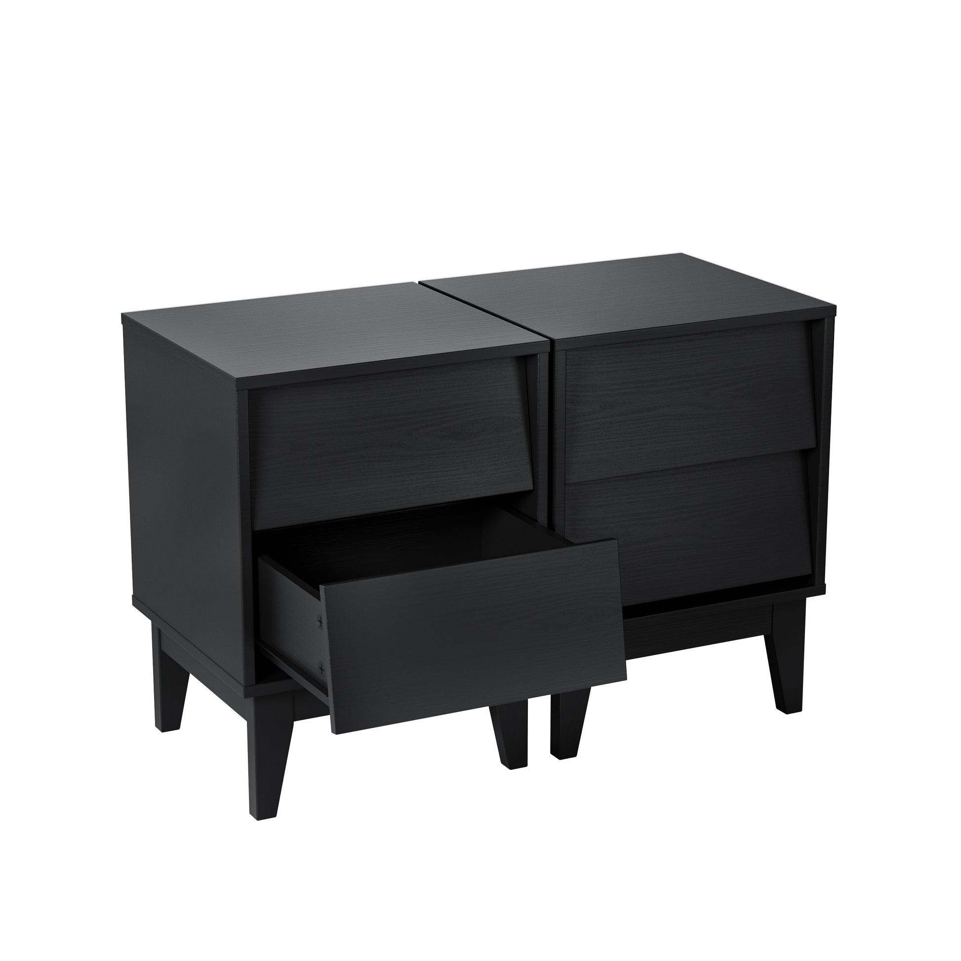 2 Set Nightstands Features Vintage-style and Bevel Design, Bedside Table, Mid Century Modern Nightstand, Night Stand for Bedroom