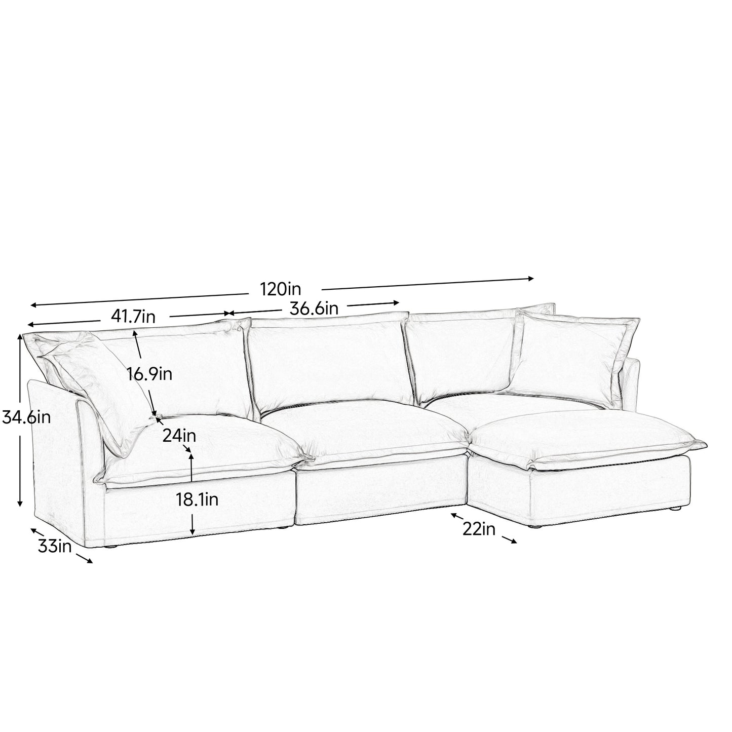 L-Shaped Slipcovered Sectional Sofa Couch, Comfy Chenille Deep Seat Cloud Couch with Convertible Ottoman & 2 Big Pillows, Modern Oversized 3 Seater Slipcovered Sofa Set for Living Room Office, Green