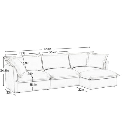 L-Shaped Slipcovered Sectional Sofa Couch, Comfy Chenille Deep Seat Cloud Couch with Convertible Ottoman & 2 Big Pillows, Modern Oversized 3 Seater Slipcovered Sofa Set for Living Room Office, Green