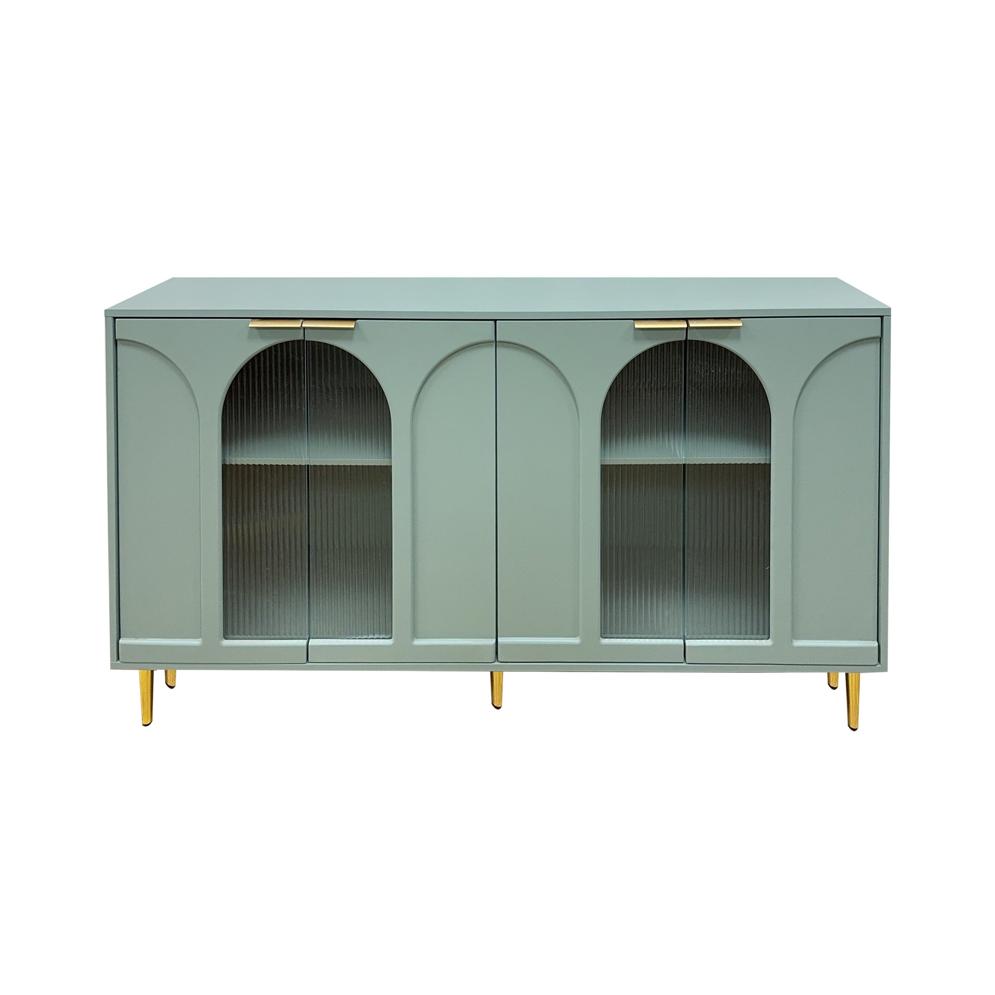 Accent Cabinet Lacquered Wooden Cabinet with 4 Glass Doors Sideboard Buffet Server Cabinet Storage Cabinet, for Living Room, Entryway, Hallway, Office, Kitchen and Dining Room, Mint Green