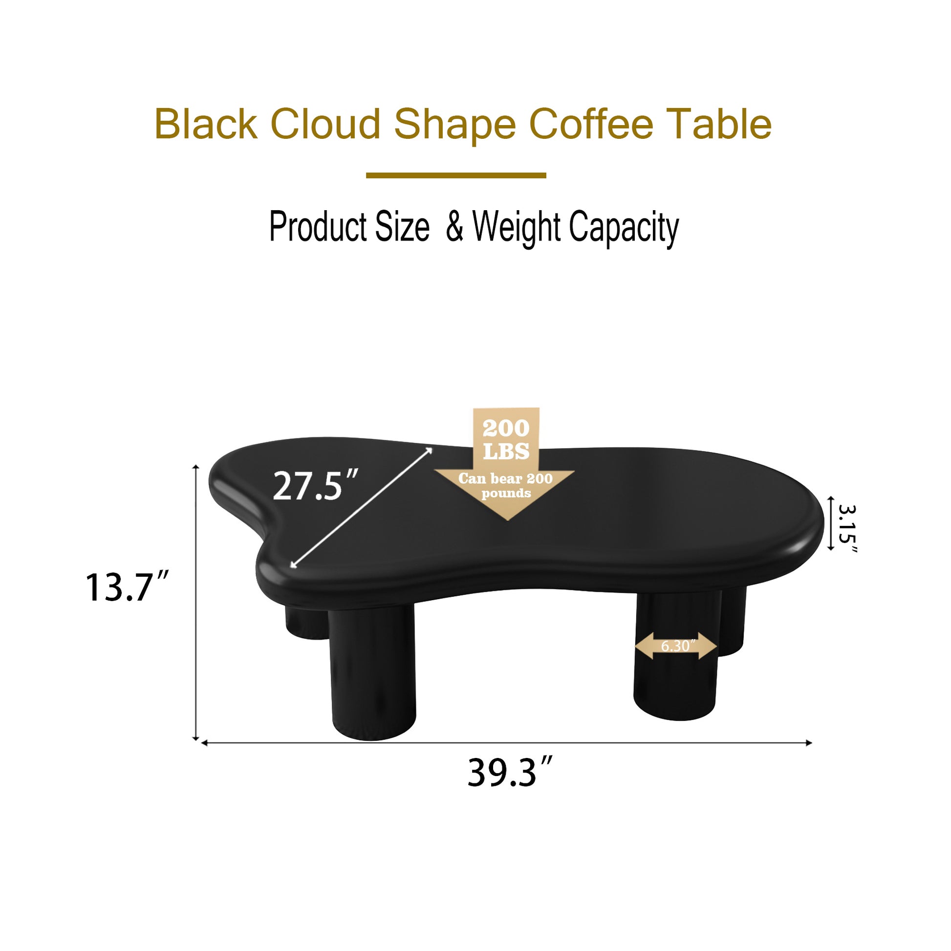 40 Inch Black Cloud Shaped Coffee Table for Living Room