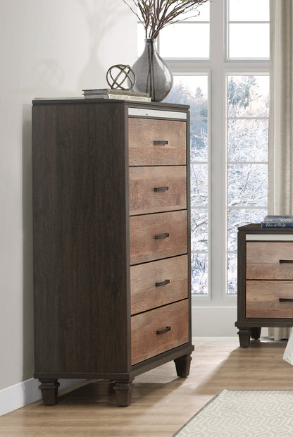 Modern Rustic Style 1pc Chest of 5x Drawers 2-Tone Finish Wooden Bedroom Furniture