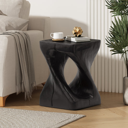 MGO Twist Shape Side Table, Wood-like texture, Black Color