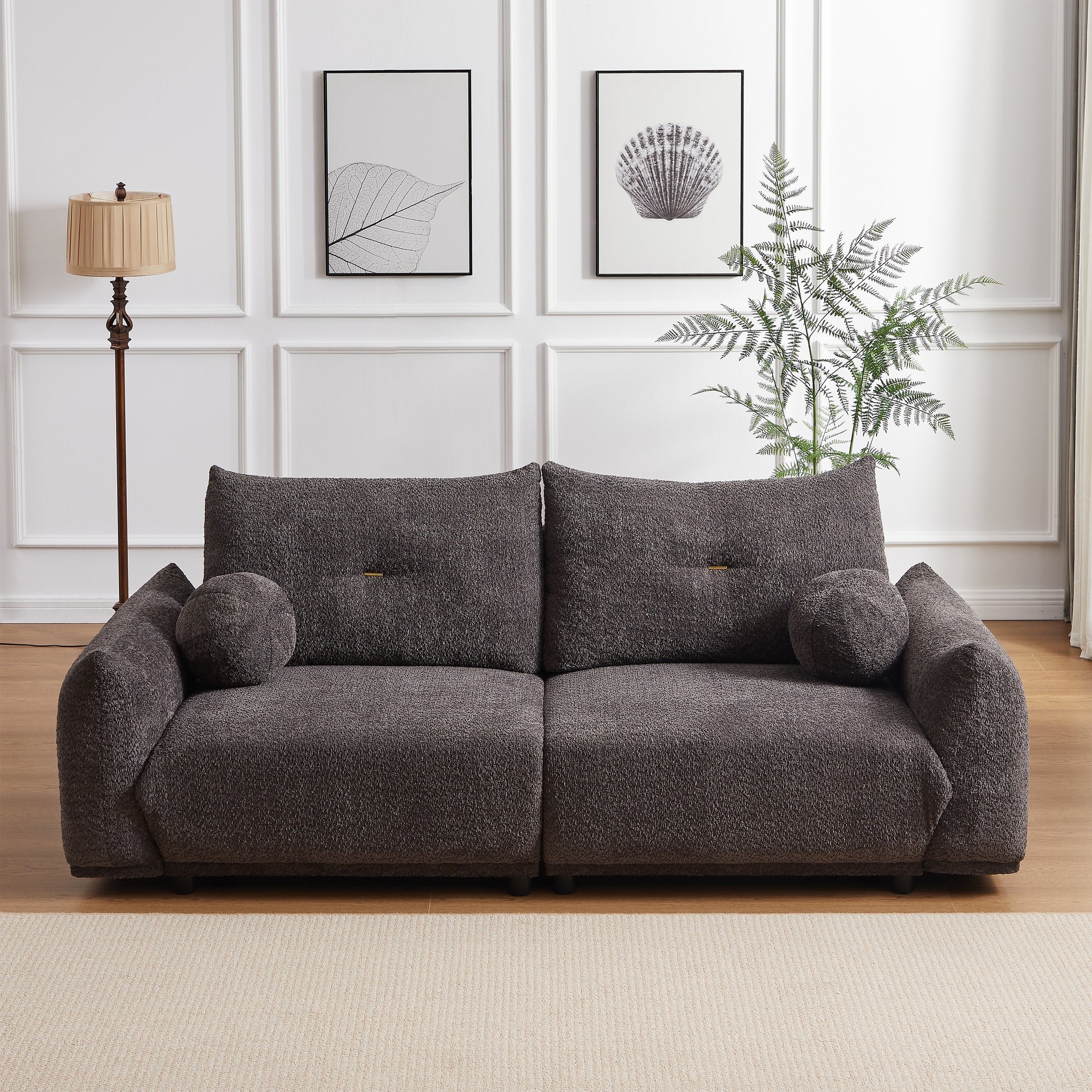 Lamb's wool 2-seater cushion sofa 90'' comfortable sofa for living room Bedroom and other casual spaces Lamb's wool sofa with 2 cushions and 2 ball pillows. (gray)