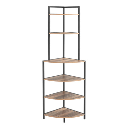 6-Tier Corner Open Shelf Modern Bookcase Wood Rack Freestanding Shelving Unit,Plant Album Trinket Sturdy Stand Small Bookshelf Space-Saving for Living Room Home Office Kitchen Small Space Rustic Brown