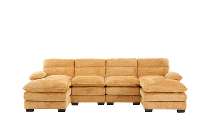 U-shaped profile sofa, including two single seats and two chaise, modular sofa, Chenille sofa,Yellow