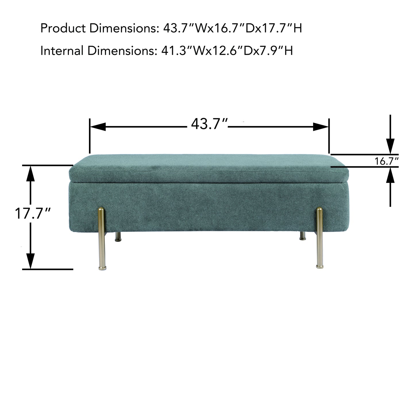 Upholstered Storage Bench Rectangular Ottoman Entryway Bench Storage Chest with Padded Seat Bed End Stool for Hallway Living Room Bedroom, Green Chenille Fabric