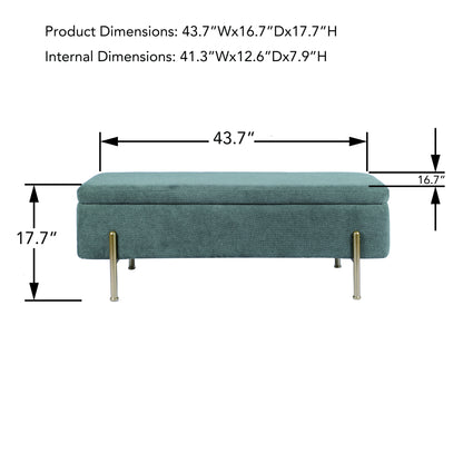 Upholstered Storage Bench Rectangular Ottoman Entryway Bench Storage Chest with Padded Seat Bed End Stool for Hallway Living Room Bedroom, Green Chenille Fabric