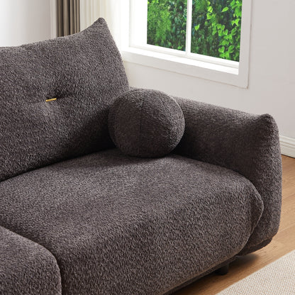 Lamb's wool 2-seater cushion sofa 90'' comfortable sofa for living room Bedroom and other casual spaces Lamb's wool sofa with 2 cushions and 2 ball pillows. (gray)