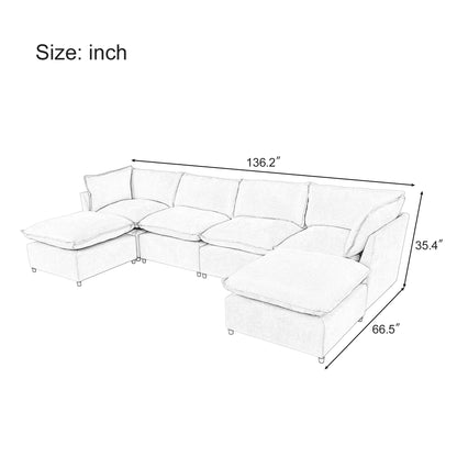 U_Style Modern Large U-Shape Sectional Sofa, 2 Large Chaise with Removable Ottomans, Convertible L-Shape Sectional Sofa with Stylish Piping Design,for Living Room,Spacious Space(Old SKU:WY000351AAE)