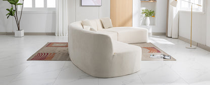 136.6" Stylish Curved sofa Sectional Sofa Chenille Fabric Sofa Couch with Three Throw Pillows for Living Room, Beige