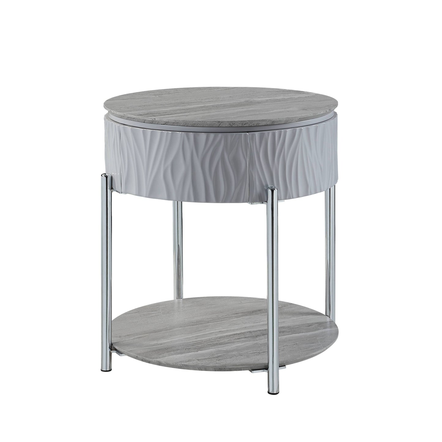 Yukino Gray High Gloss & Chrome Finish End Table