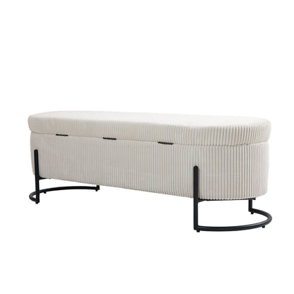 COOLMORE Storage Ottoman,Bedroom End Bench,Upholstered Fabric Storage Ottoman with Safety Hinge, Entryway Padded Footstool, Ottoman Bench for Living Room & Bedroom (Beige)