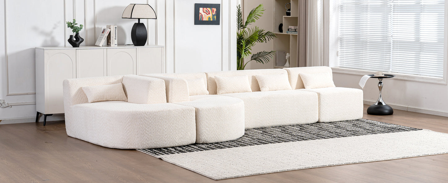 143.7" Upholstered Sofa Free-combined Sofa Couch with Two Chaise Lounge and Five Back Pillows for Living Room, Beige