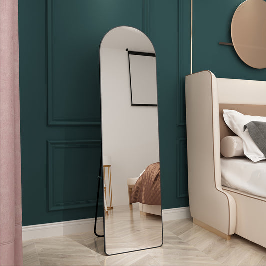 The 4st generation of floor mounted full length mirrors. Aluminum alloy metal frame arched wall mirror, bathroom makeup mirror, bedroom porch, clothing store, wall mounted.Black 59.8 "*16.5"W115112560