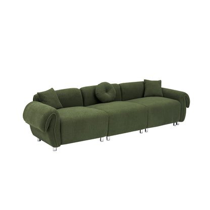 24005 green teddy velvet fabric, with 3 pillows, three-person sofa can be placed in the living room and other scenes