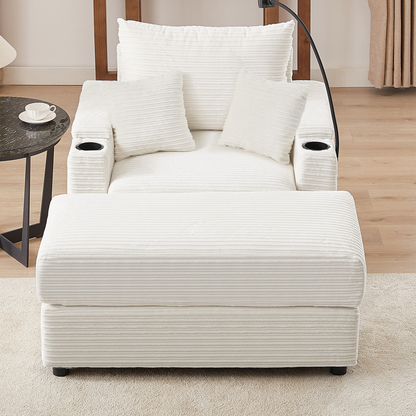 41.7" Modern Style Single Sofa Sofa Couch with Storage Space, A Movable Ottoman, Two USB Ports, Two Cup Holders, A Phone Holder for Living Room, Beige