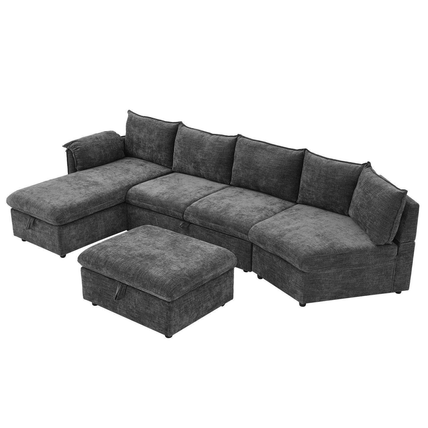 146.9" L-shaped Sofa Sectional Sofa Couch Pull-out Sofa Bed with a Movable Storage Ottoman, a Storage Chaise Lounge and Two USB Ports for Living Room, Grey