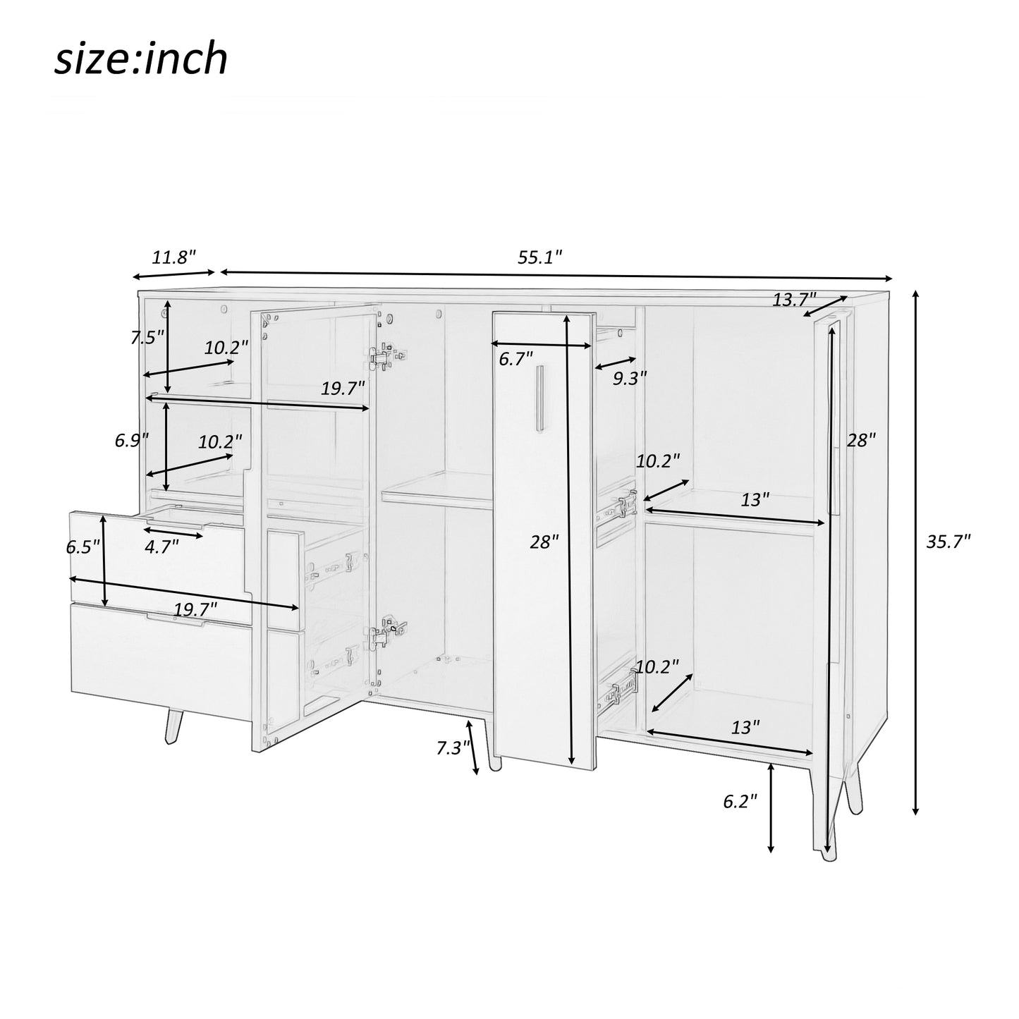 U_STYLE   Featured Two-door Storage Cabinet with Two Drawers and Metal Handles, Suitable for Corridors, Entrances, Living rooms.