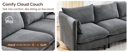 Modular Sectional Sofa,  L Shaped Couch Set for Living Room, 4-Seater Comfy Cloud Couches with Movable Ottoman Dark Grey