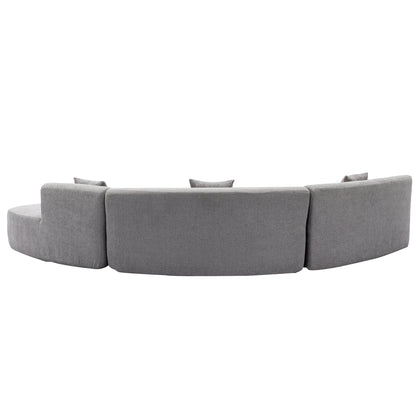 136.6" Stylish Curved sofa Sectional Sofa Chenille Fabric Sofa Couch with Three Throw Pillows for Living Room, Grey