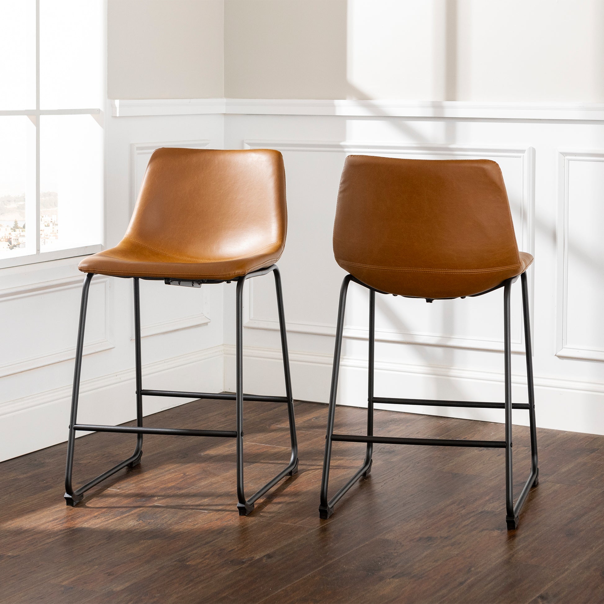 Industrial Faux Leather Counter Stools, Set of 2 - Grey