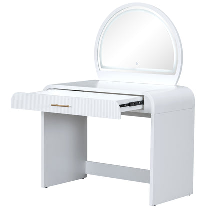 39" Makeup Vanity Table with Mirror Touch Screen Lighted Mirror, Dressing Table with Drawer for Bedroom, White