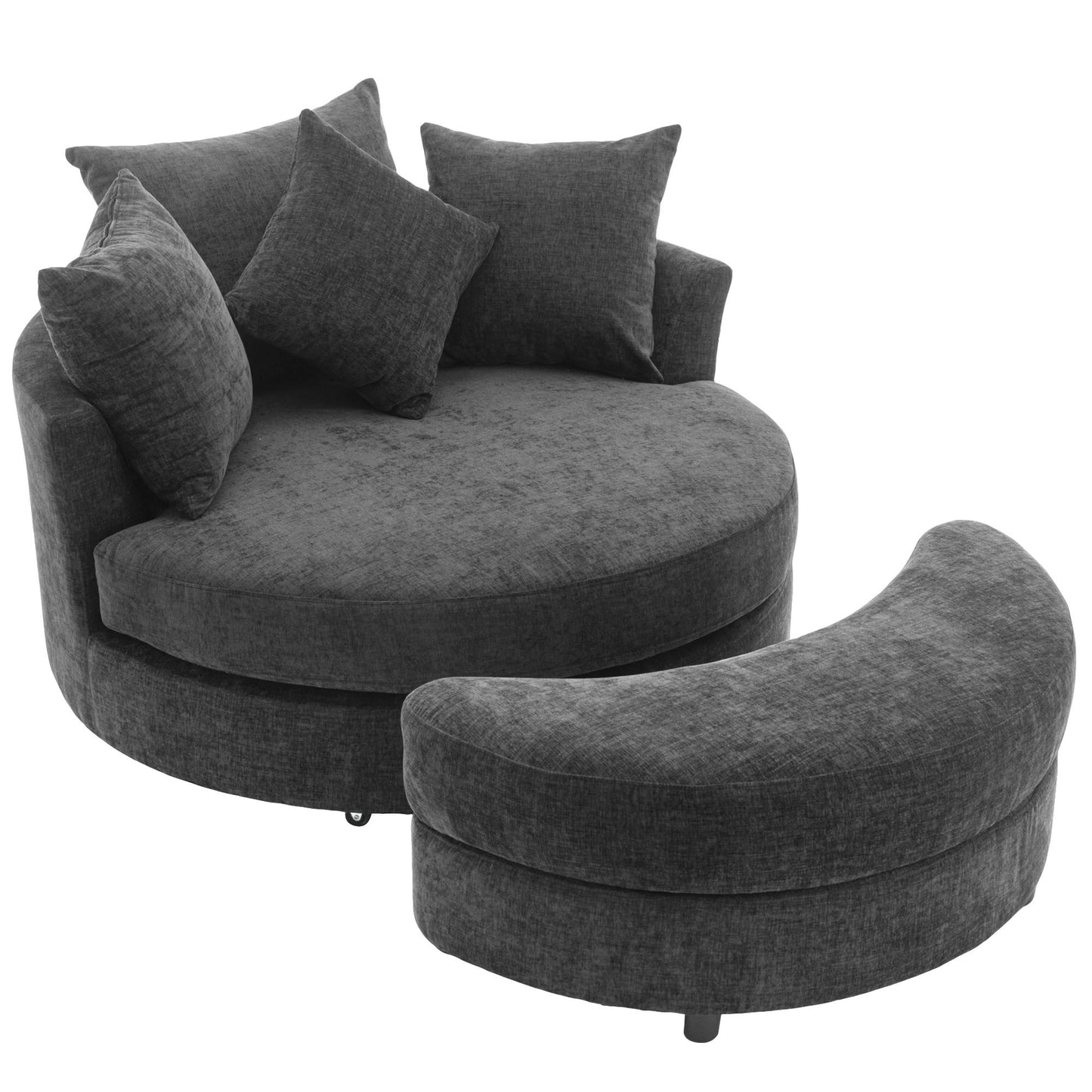 Orisfur. 360° Swivel Accent Barrel Chair with Storage Ottoman & 4 Pillows, Modern Chenille Leisure Chair Round Accent for Living Room, Gray