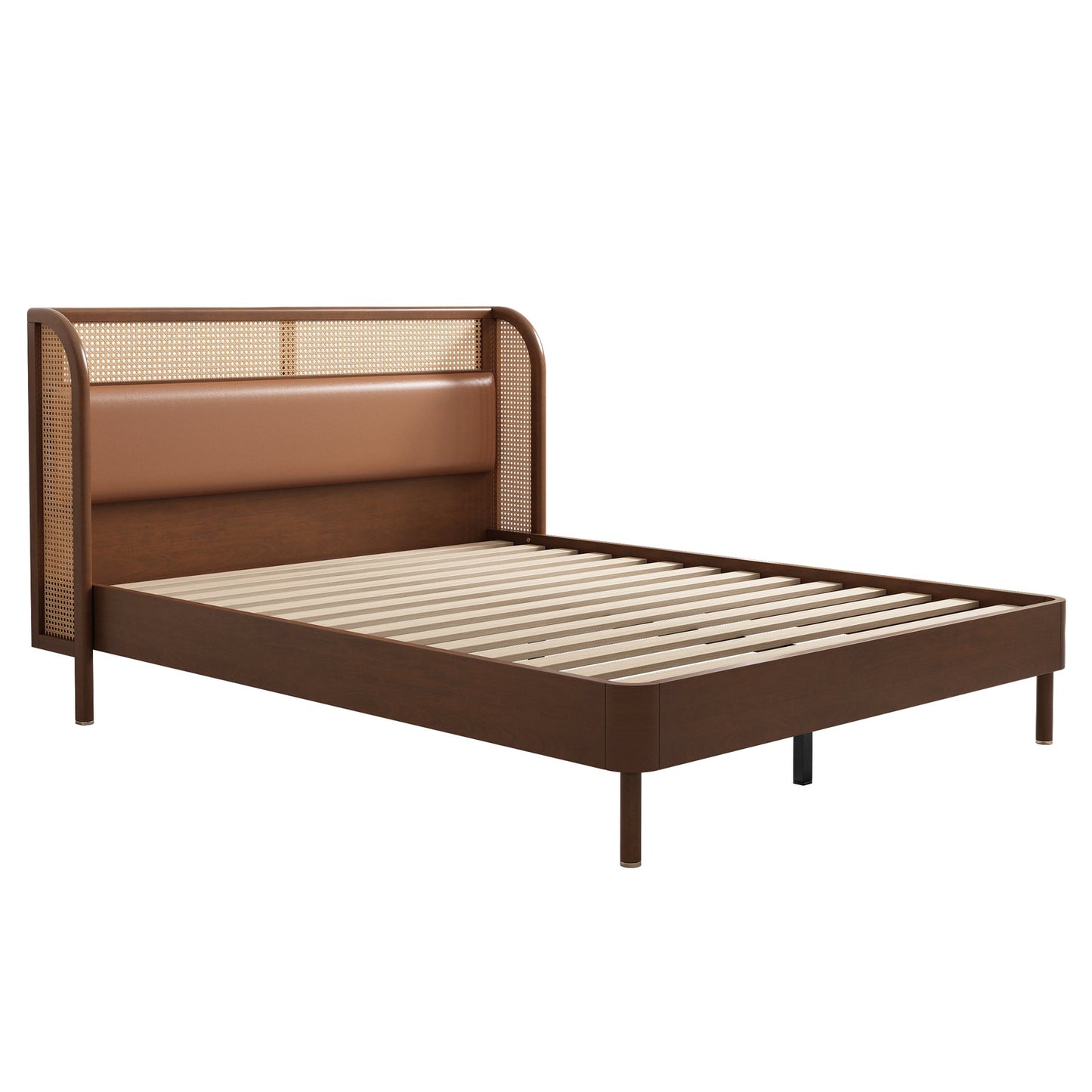 Yara Modern Cannage Rattan Wood Platform Queen Bed