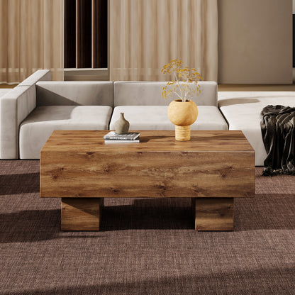 This modern rectangular coffee table features a stylish wood color, making it an ideal addition to any living room or apartment, and measures 43.3 "x 21.6" x 17.2 ".