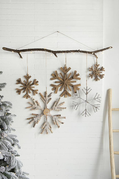 17.7" x 17.7" Large Fir Wood Snowflake Ornaments, Hanging Home Decor Accents for Christmas Tree, Wall Art, Holiday Display, Set of 2