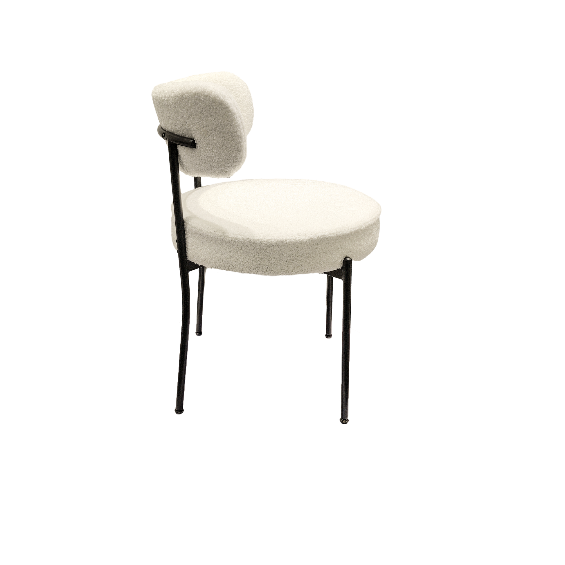 White Dining Chairs Set of 2, Mid-Century Modern Dining Chairs, Kitchen Dining Room Chairs, Curved Backrest Round Upholstered Boucle Dining Chair with Black Metal Legs