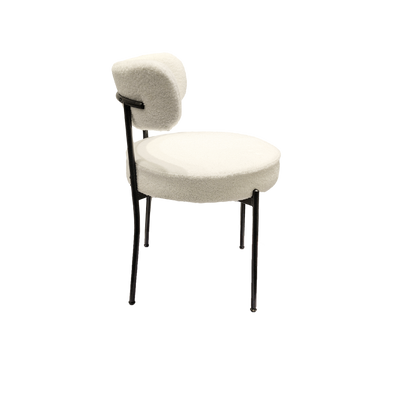 White Dining Chairs Set of 2, Mid-Century Modern Dining Chairs, Kitchen Dining Room Chairs, Curved Backrest Round Upholstered Boucle Dining Chair with Black Metal Legs