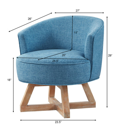 Swivel chair with cross-shaped wooden base,Lounge chair with solid wood legs, 360°freely Swivel chair , Classic linen Fabric for living room, bedroom, office, dresser -Light Blue