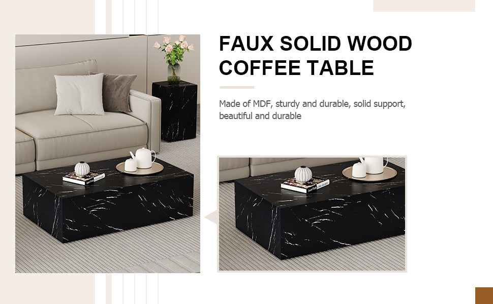 39.3*23.6*11.8 Inch Black Marble Texture MDF Coffee Table - Luxurious Design, Perfect Living Room Accent.Fashion texture design coffee table, suitable for various situations and scenes.