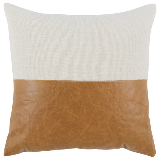 20 x 20 Throw Pillow, Genuine Leather Cover, Dual Tone, Brown and White