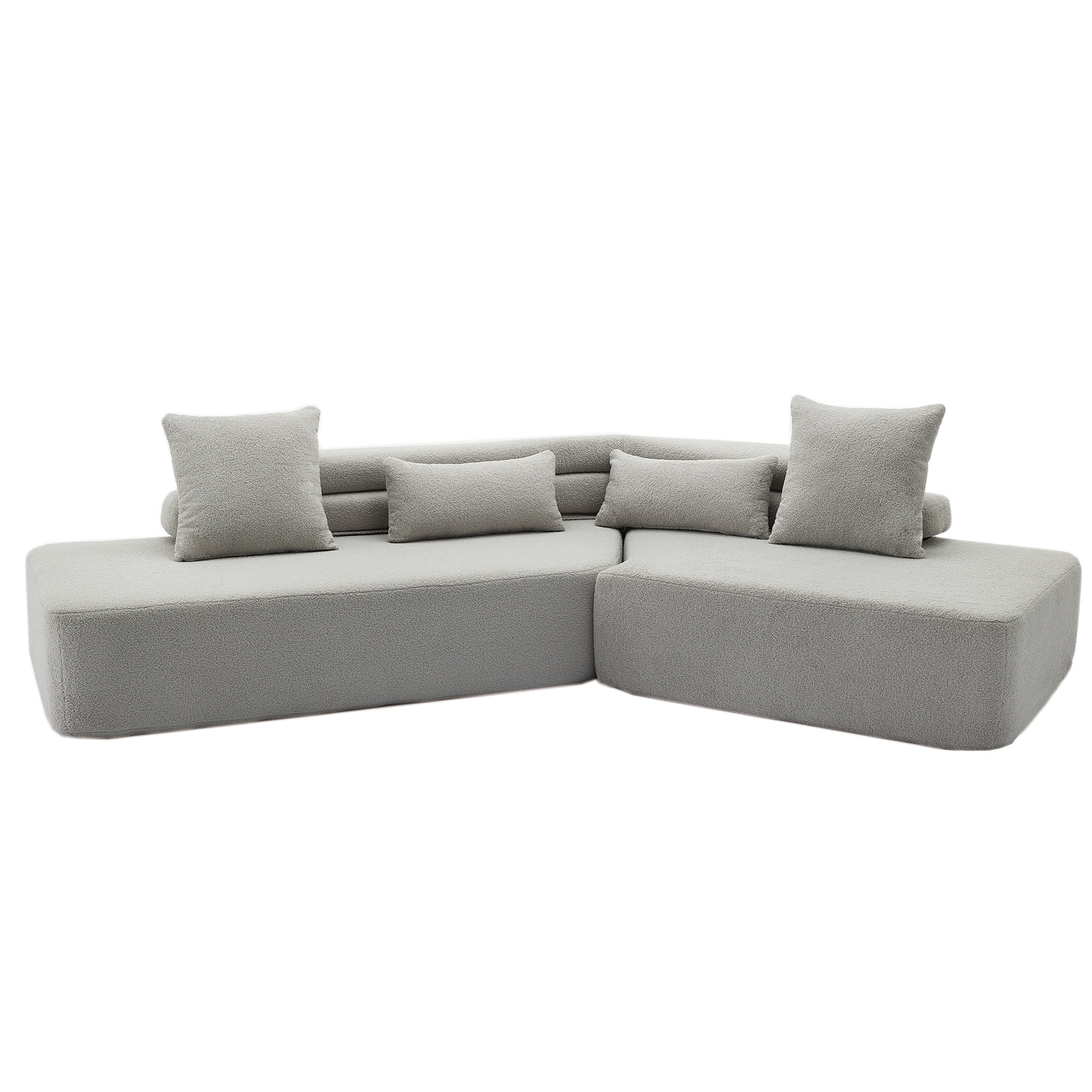 [NEW ARRIVED] [VIDEO PROVIDED] 128"Minimalist Cloud Sectional Couch ,Modern Couches ,4-Seater ,No Assembly,Two modular sofa,Boucle Teddy  Fabric, upholstered , anti-wrinkle fabric,Light Gray