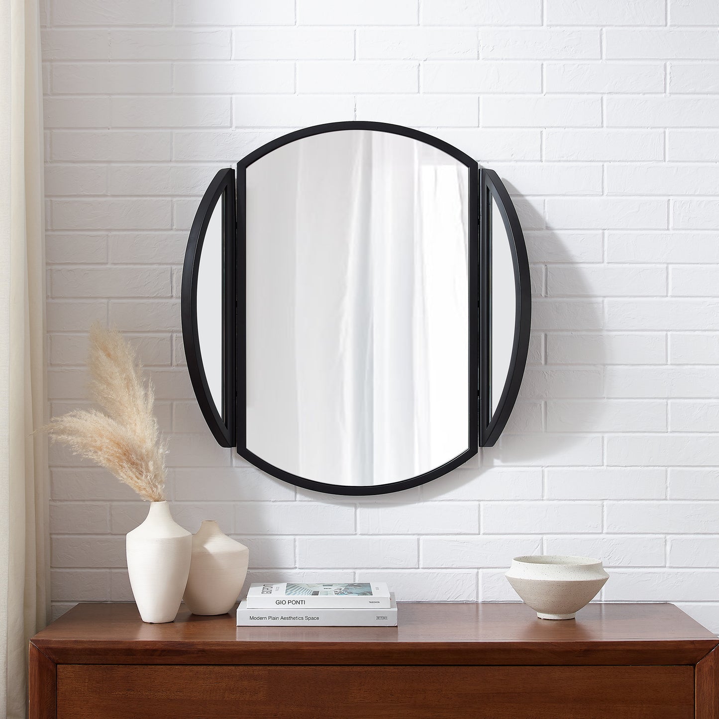 Modern Hinge Round Wall Mirror – Black