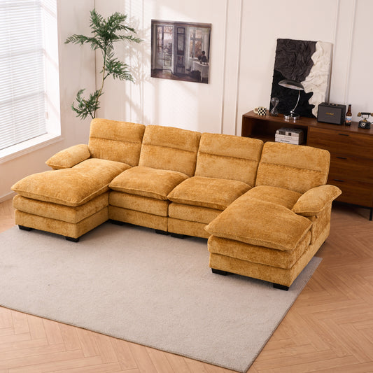 U-shaped profile sofa, including two single seats and two chaise, modular sofa, Chenille sofa,Yellow