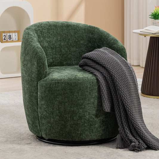 037-Chenille Fabric Swivel Accent Armchair Barrel Chair With Black Powder Coating Metal Ring,Green