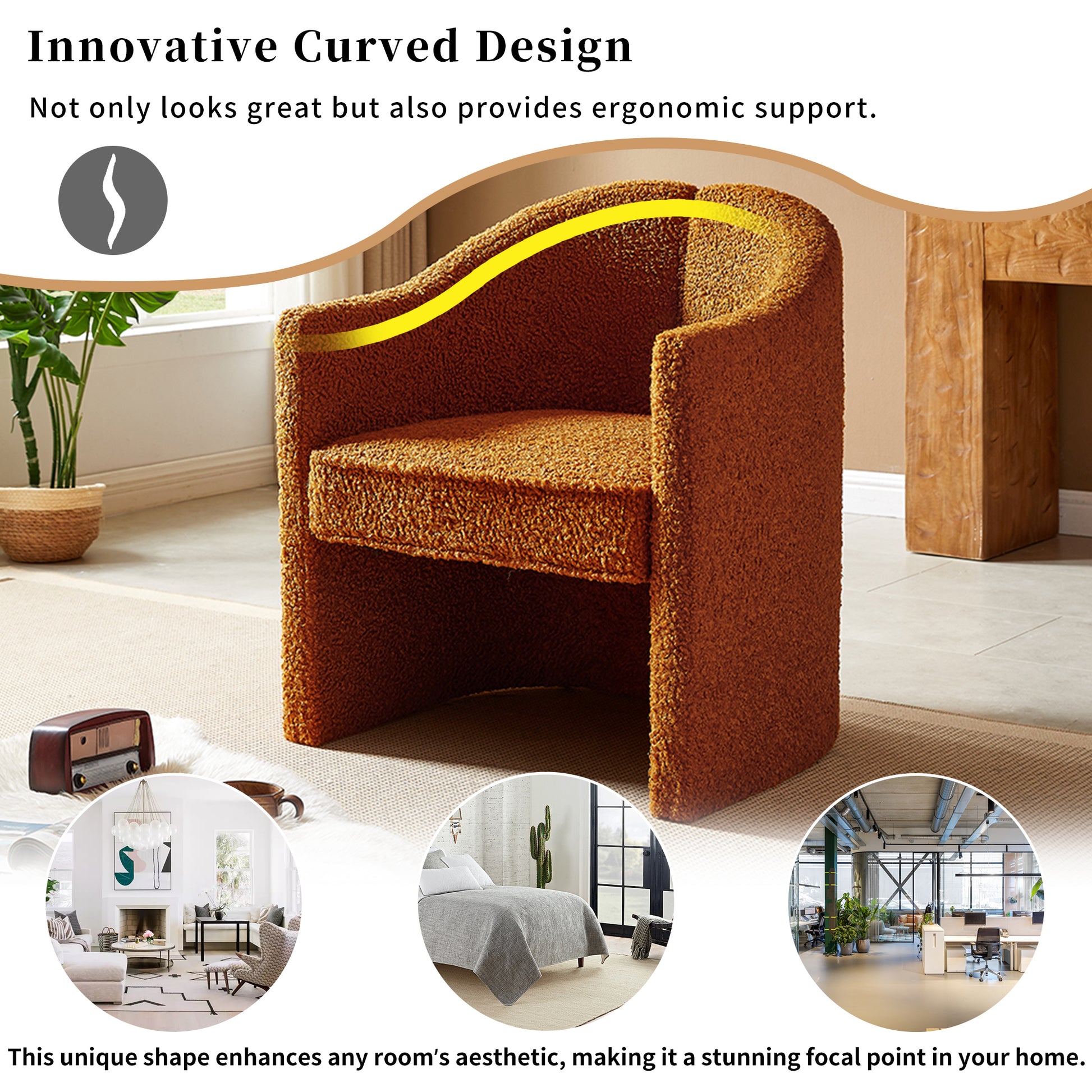 Mirod Stylish Curved Design, Comforting Embrace, Versatile Aesthetic, Dual Purpose Decorative Accent Chair, for Living room,Bedroom and study