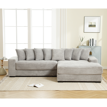 [NEW ARRIVED] [VIDEO PROVIDED] Oversized Two-Piece Couches, L Shaped Sofa, Corduroy, Right Chaise Daybed,with Armrests,Eight Throw Pillows,Corner Sofa,Easy To Assemble, Gray