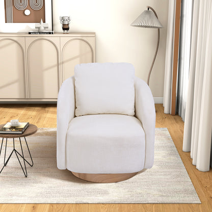 30.3"W Swivel Accent Barrel Chair and Comfy Round Accent Single Sofa Chair, 360 Degree Club Chair, Lounge Armchair for Living Room Bedroom Nursery.Ivory