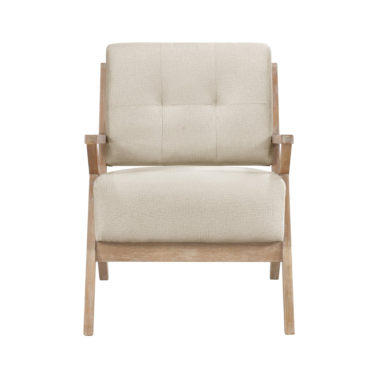 Modern Tufted Back Accent Chair 1pc Sand-hued Fabric Upholstery Antique Finish Solid Rubberwood Unique Design Furniture