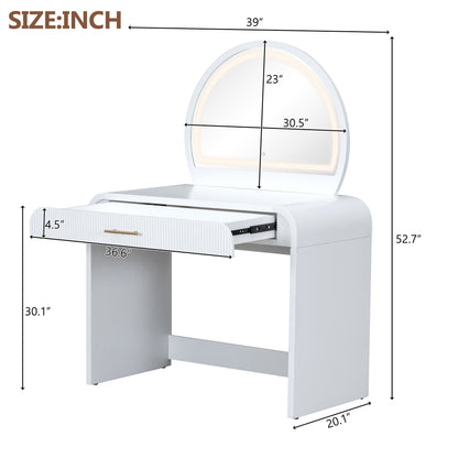 39" Makeup Vanity Table with Mirror Touch Screen Lighted Mirror, Dressing Table with Drawer for Bedroom, White