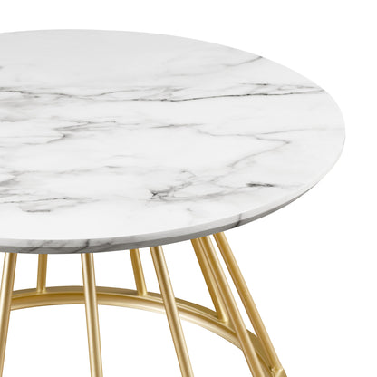 Modern Round Coffee Table with Metal Base – White Marble / Gold